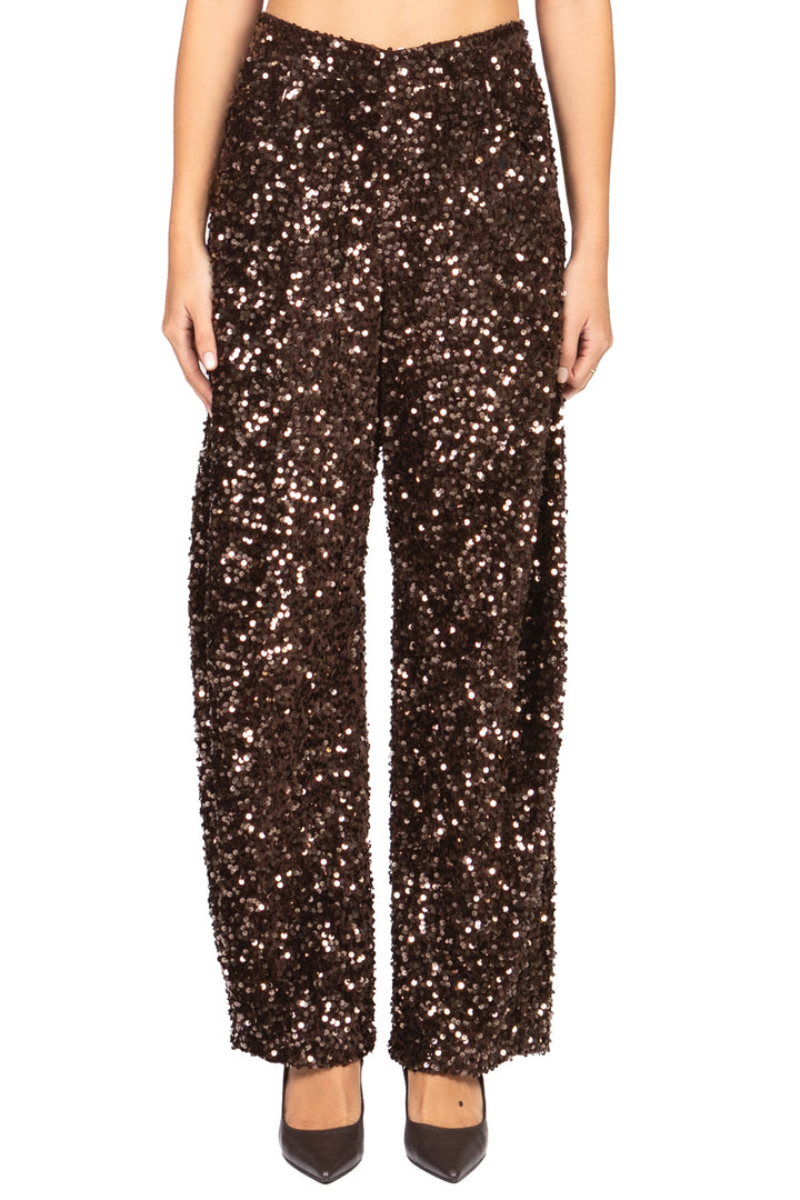 Tensione In - Pantalone barrel ciniglia paillettes Art. W25PC72