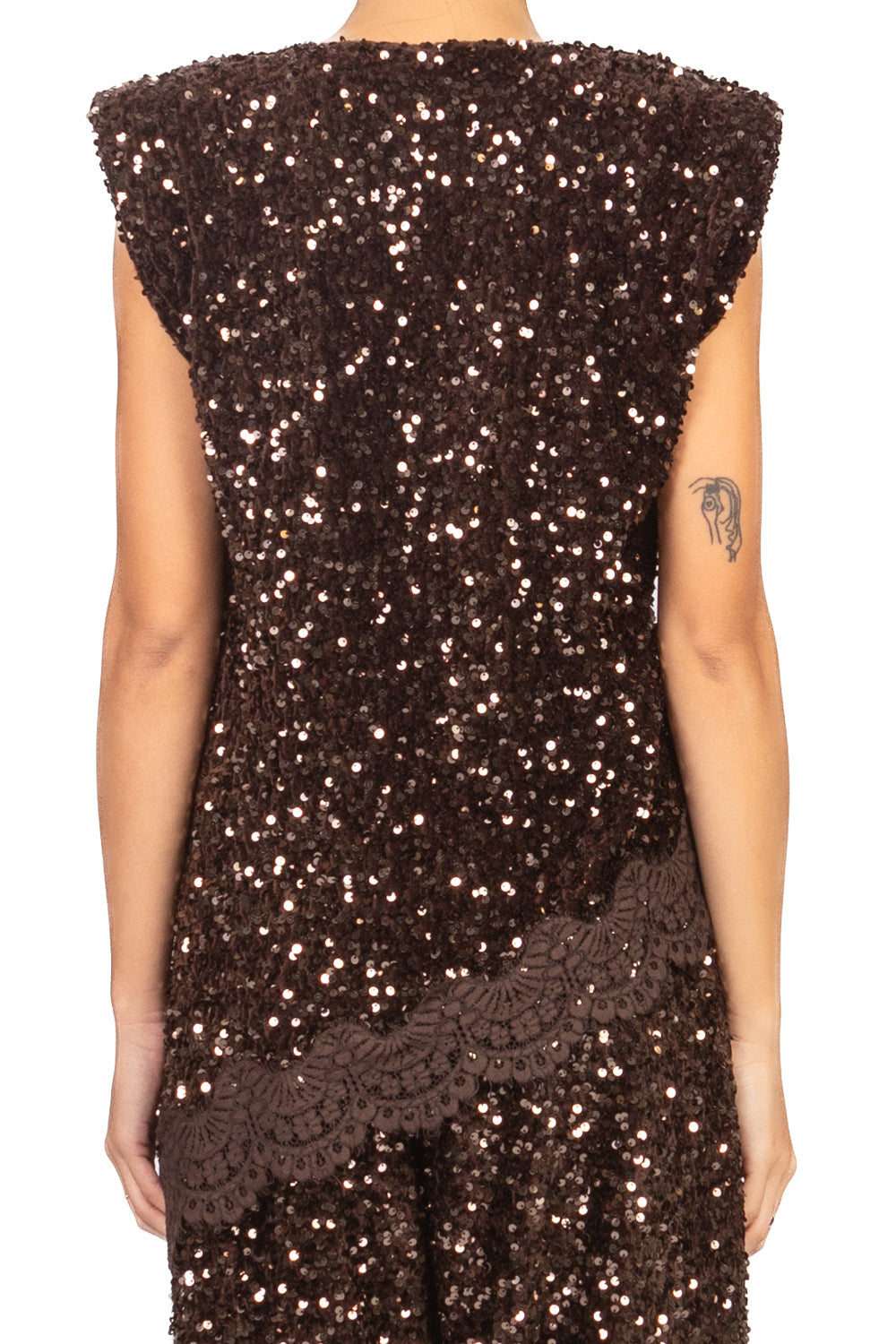 Tensione In - T-Shirt asimmetrica ciniglia paillettes Art. W25MC75