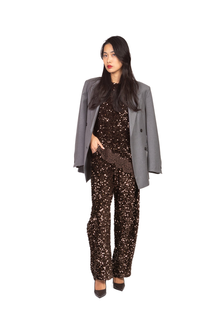 Tensione In - T-Shirt asimmetrica ciniglia paillettes Art. W25MC75