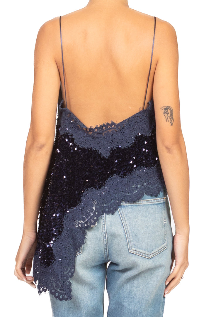 Tensione In - Top asimmetrico ciniglia paillettes Art. W25TC78