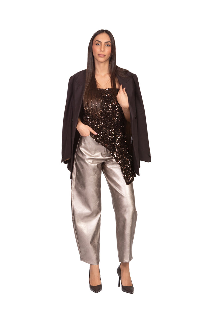 Tensione In - Top a fascia asimmetrico ciniglia paillettes Art. W25TC82