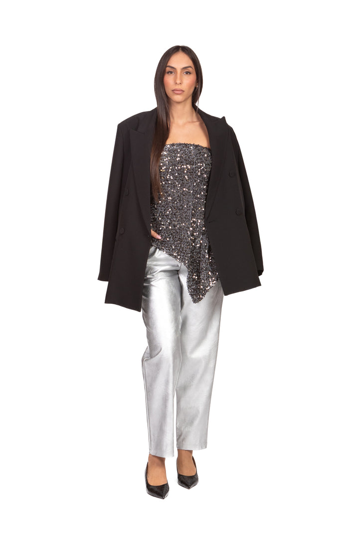 Tensione In - Top a fascia asimmetrico ciniglia paillettes Art. W25TC82