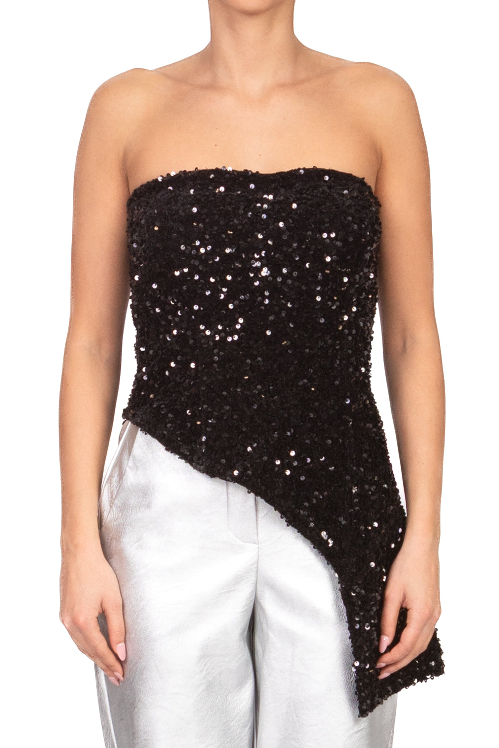 Tensione In - Top a fascia asimmetrico ciniglia paillettes Art. W25TC82