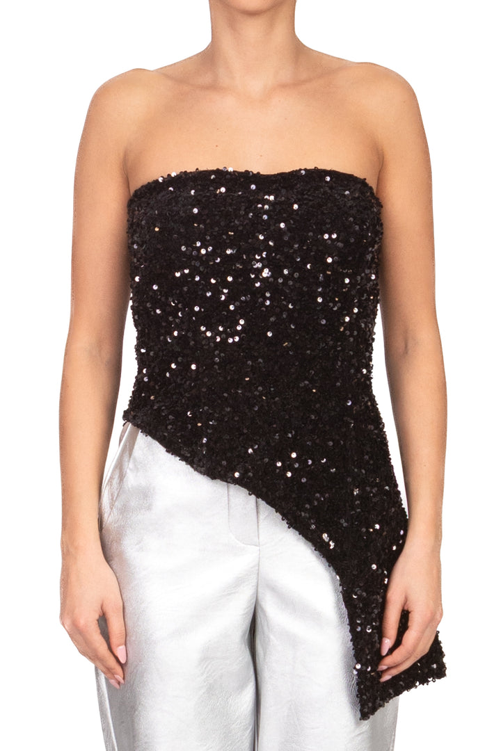 Tensione In - Top a fascia asimmetrico ciniglia paillettes Art. W25TC82