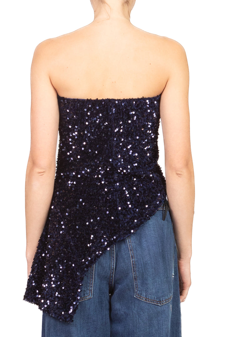 Tensione In - Top a fascia asimmetrico ciniglia paillettes Art. W25TC82