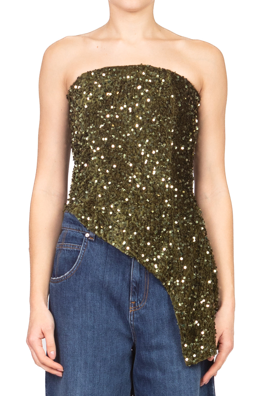 Tensione In - Top a fascia asimmetrico ciniglia paillettes Art. W25TC82