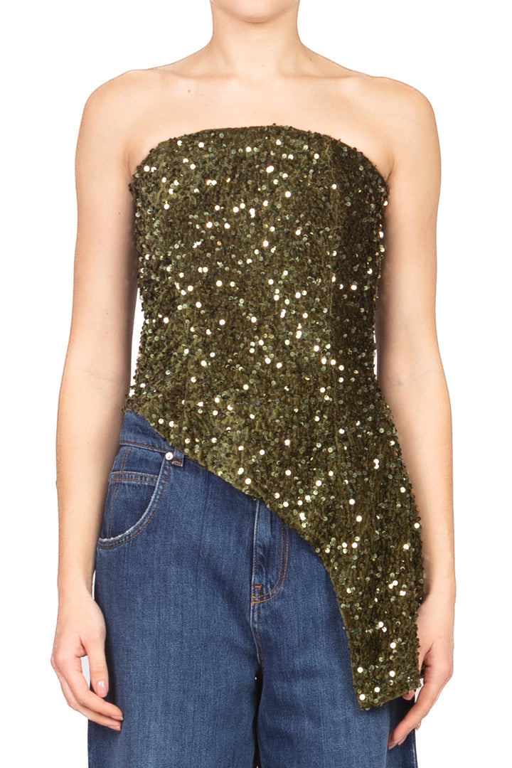 Tensione In - Top a fascia asimmetrico ciniglia paillettes Art. W25TC82