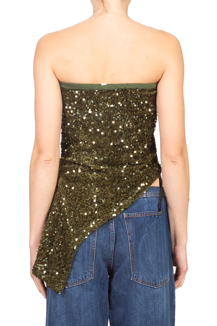 Tensione In - Top a fascia asimmetrico ciniglia paillettes Art. W25TC82