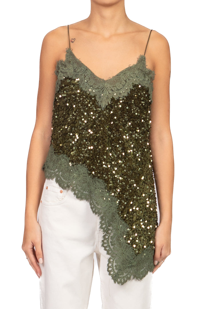 Tensione In - Top asimmetrico ciniglia paillettes Art. W25TC78