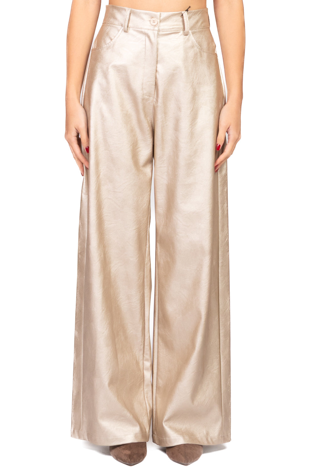 Tensione In - Pantalone palazzo ecopelle laminato Art. 224155-L