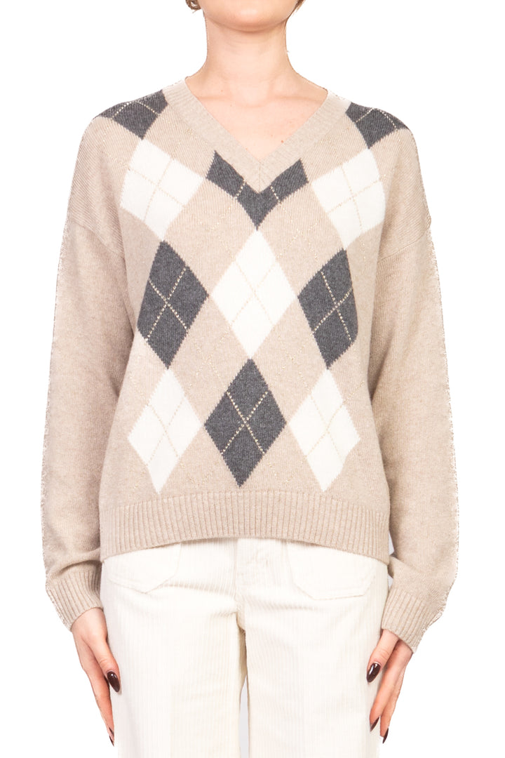 Tensione In - Maglia V con rombi filo lurex Art. D82060