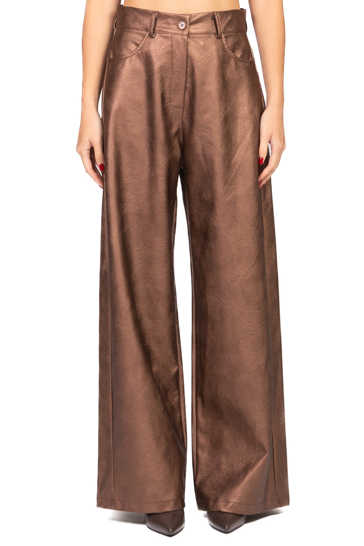 Tensione In - Pantalone palazzo ecopelle laminato Art. 224155-L