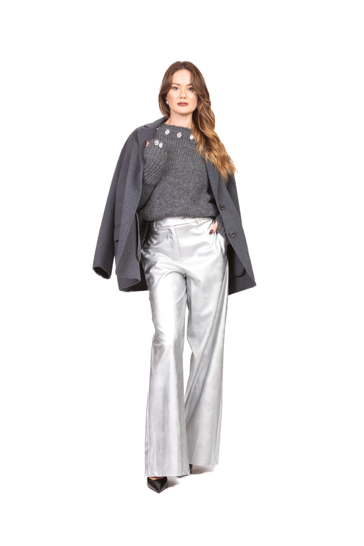 Tensione In - Pantalone palazzo ecopelle laminato Art. 224155-L