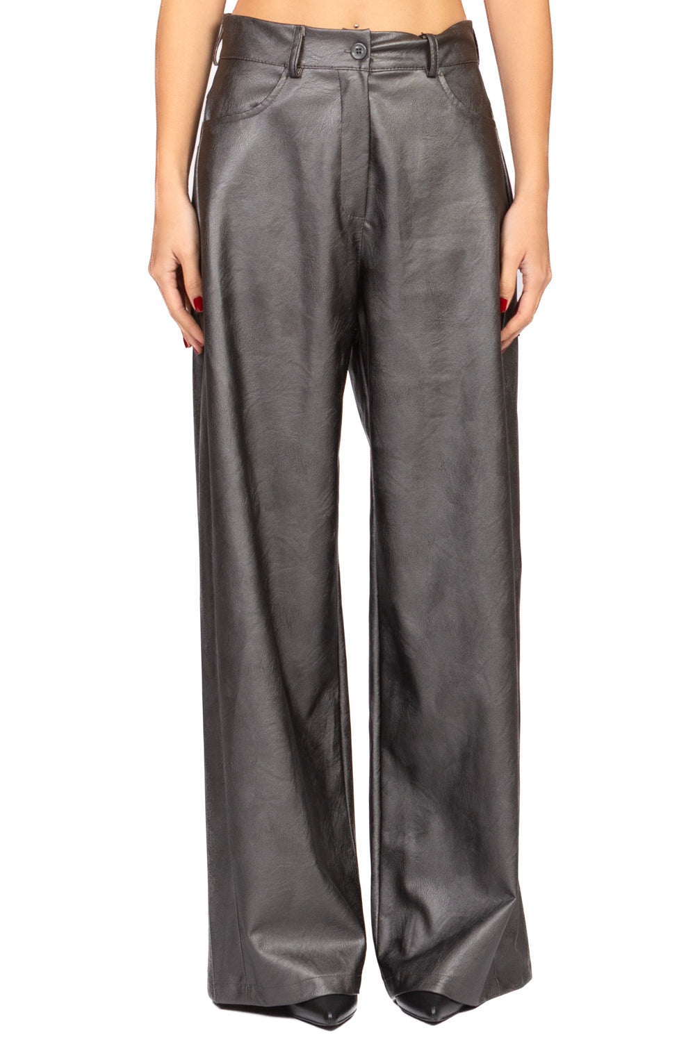 Tensione In - Pantalone palazzo ecopelle laminato Art. 224155-L