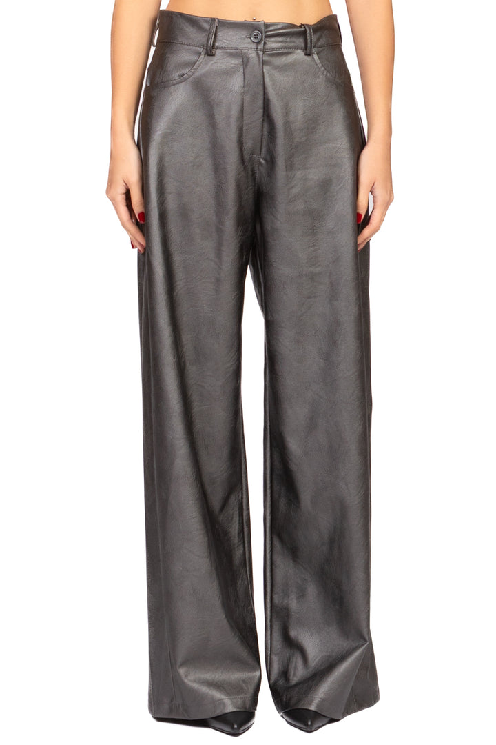 Tensione In - Pantalone palazzo ecopelle laminato Art. 224155-L