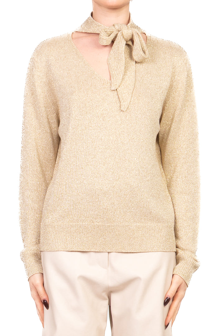 Dixie - Maglia lurex scollo v con fiocco Art. M566Y327