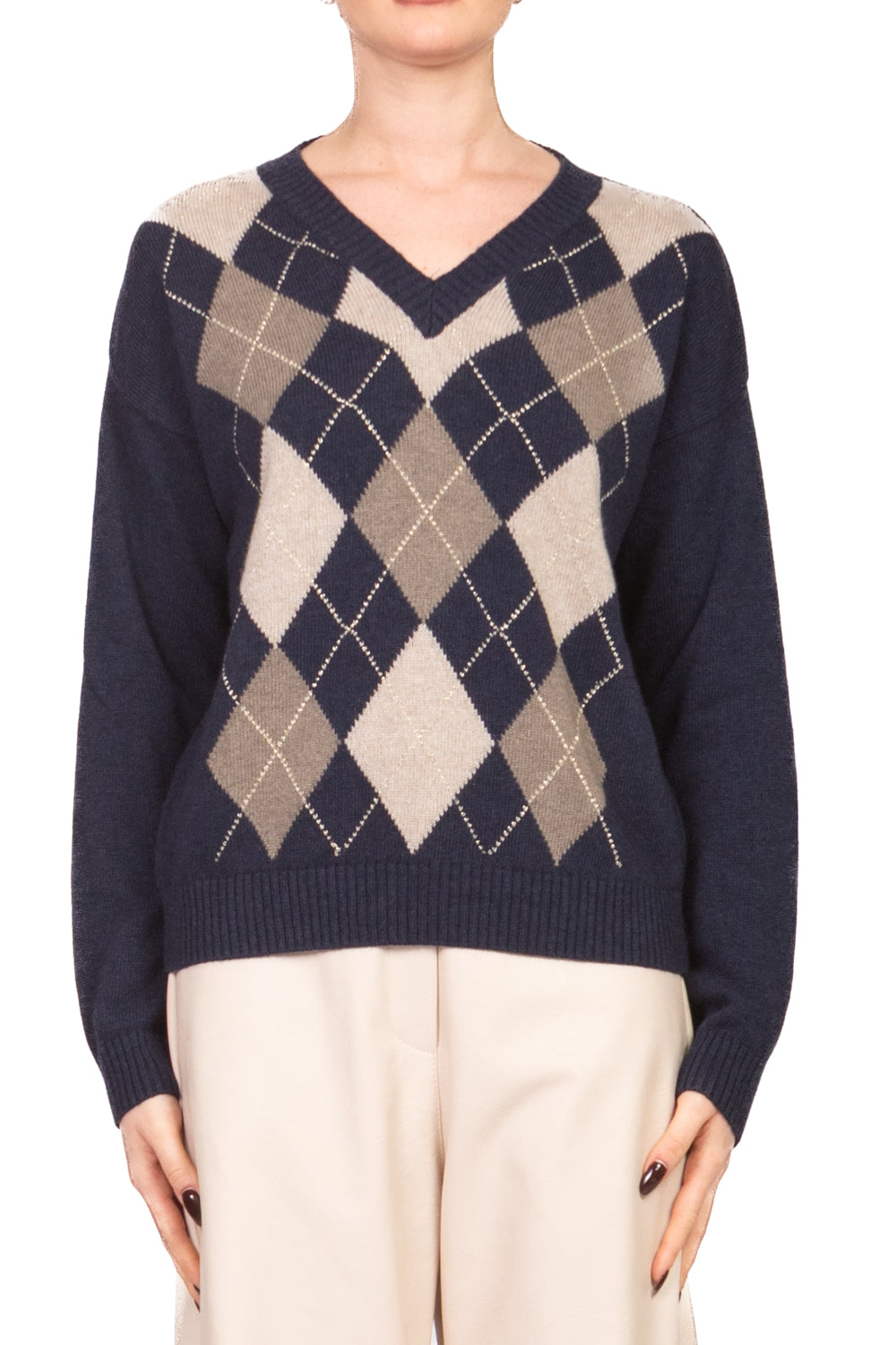 Tensione In - Maglia V con rombi filo lurex Art. D82060