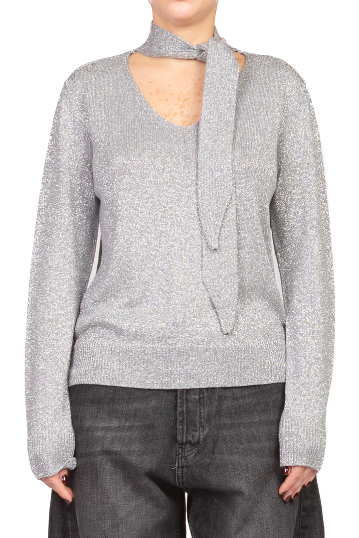 Dixie - Maglia lurex scollo v con fiocco Art. M566Y327