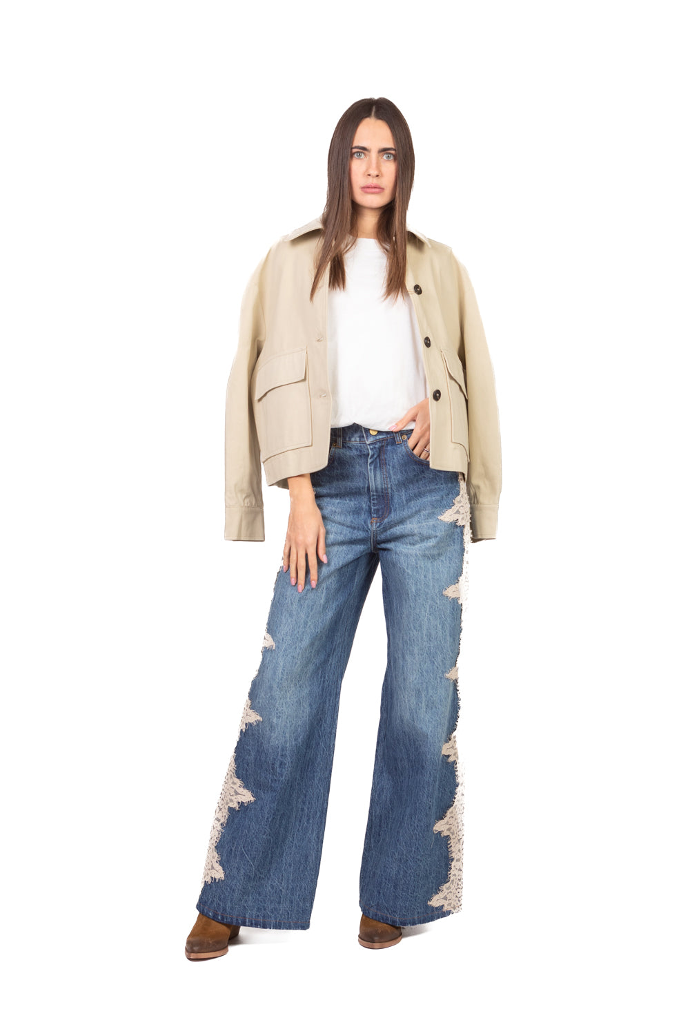 Tensione In - Jeans palazzo profilo pizzo Art. CP870