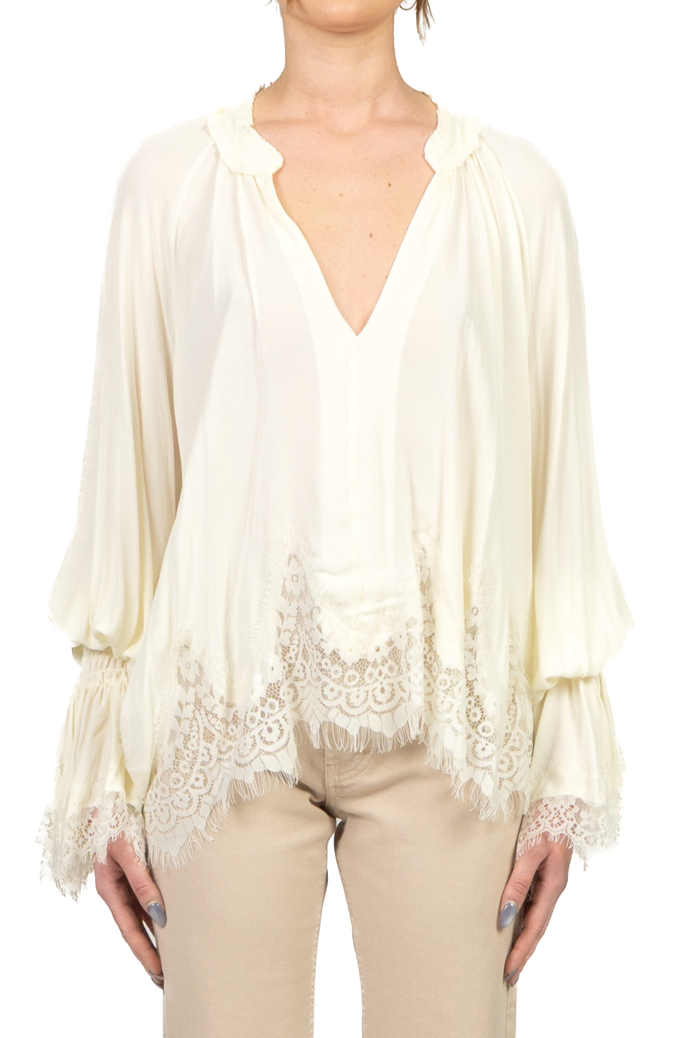 Tensione In - Blusa scollo V intarsi pizzo Art. S26C533