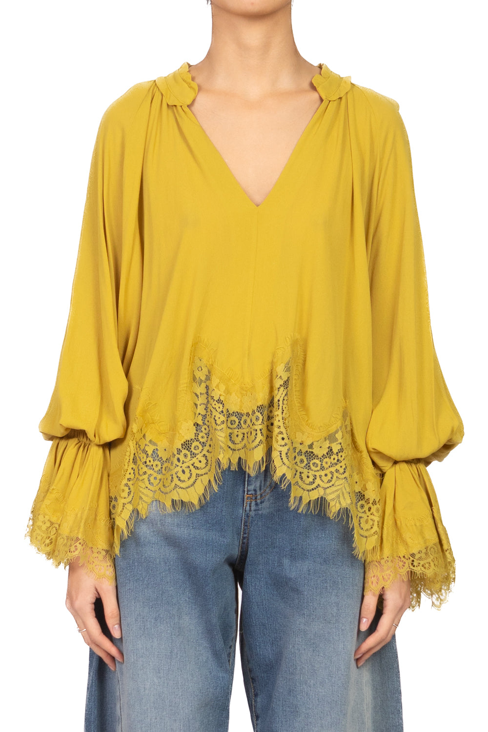 Tensione In - Blusa scollo V intarsi pizzo Art. S26C533