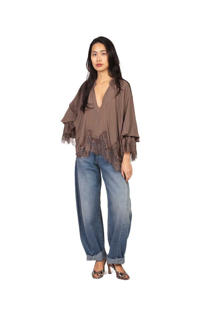 Tensione In - Blusa scollo V intarsi pizzo Art. S26C533