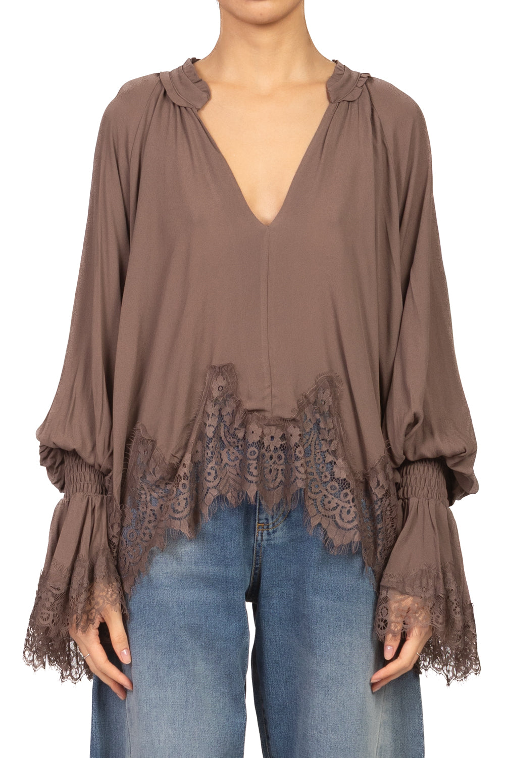 Tensione In - Blusa scollo V intarsi pizzo Art. S26C533