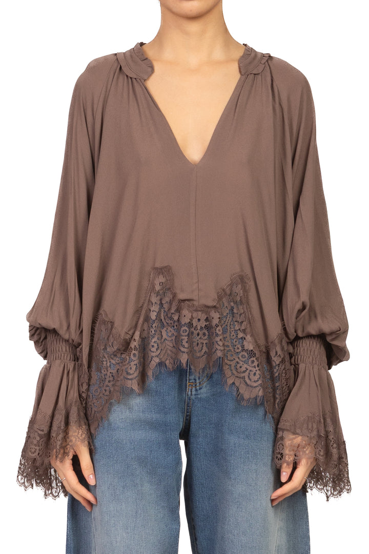 Tensione In - Blusa scollo V intarsi pizzo Art. S26C533