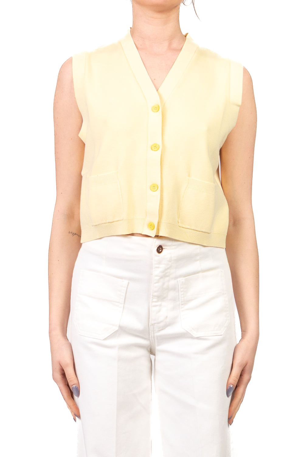 Vicolo - Gilet crop scollo v con taschini Art. 2AB2118