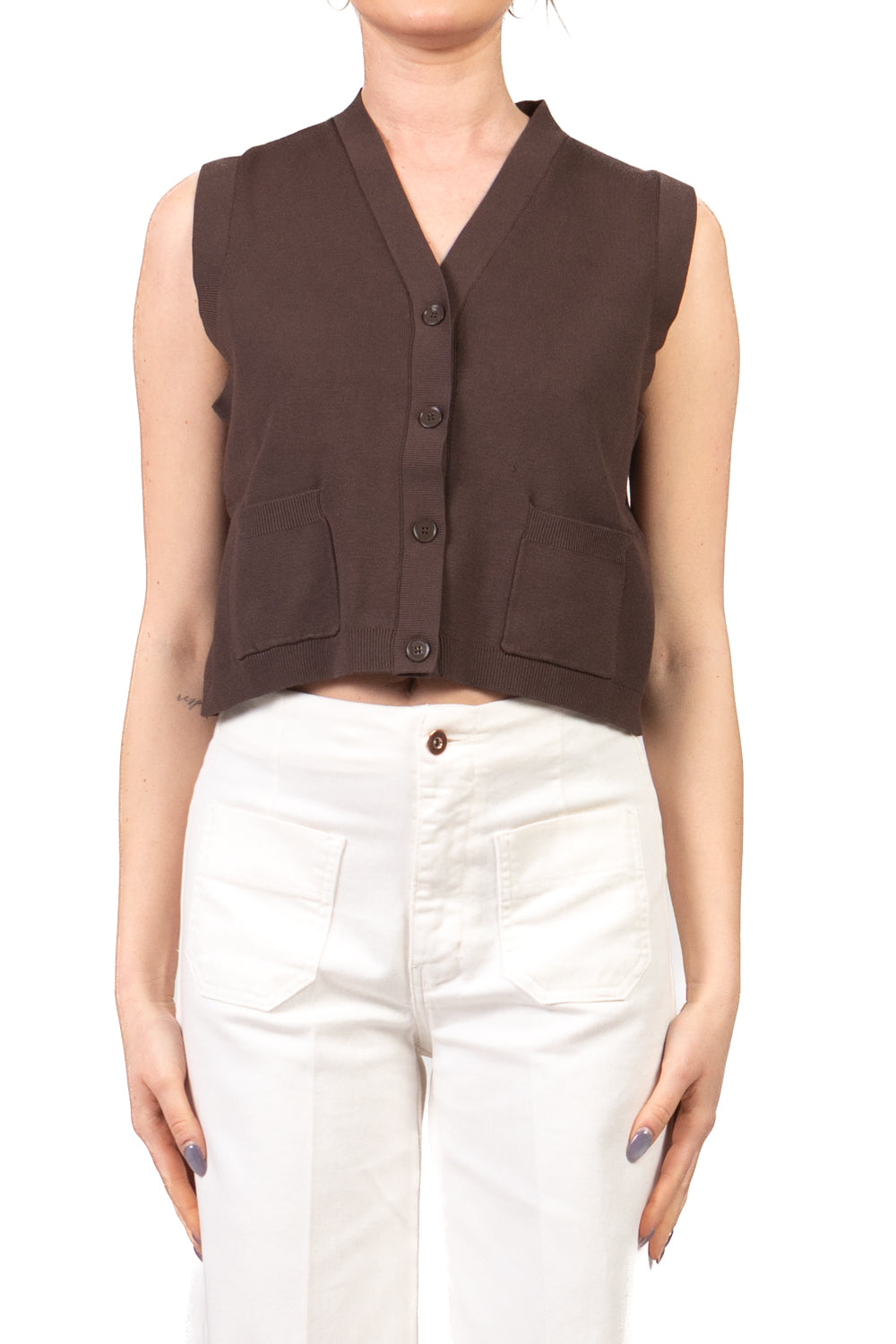Vicolo - Gilet crop scollo v con taschini Art. 2AB2118