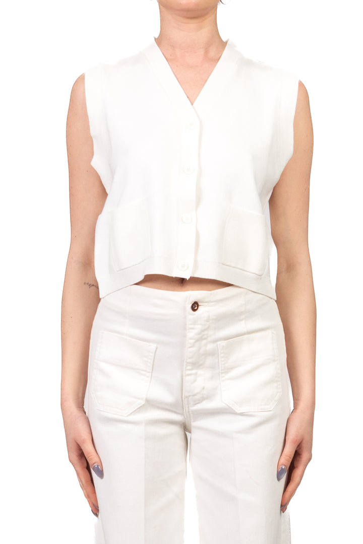 Vicolo - Gilet crop scollo v con taschini Art. 2AB2118