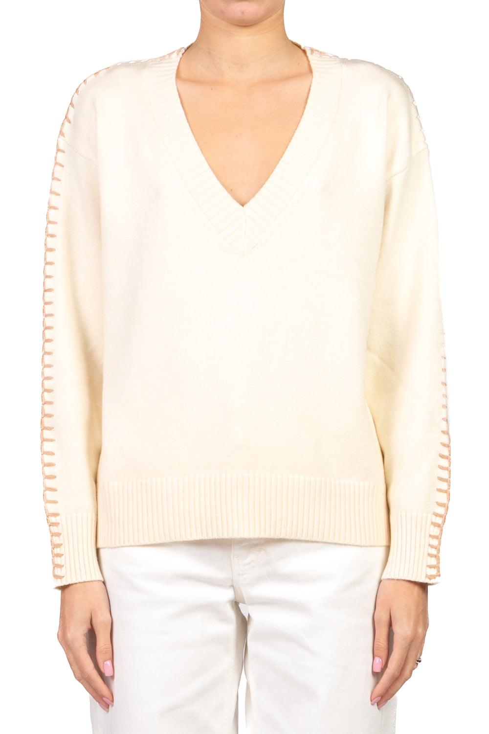 Emunà - Maglia scollo v cucitura a contrasto Art.160226