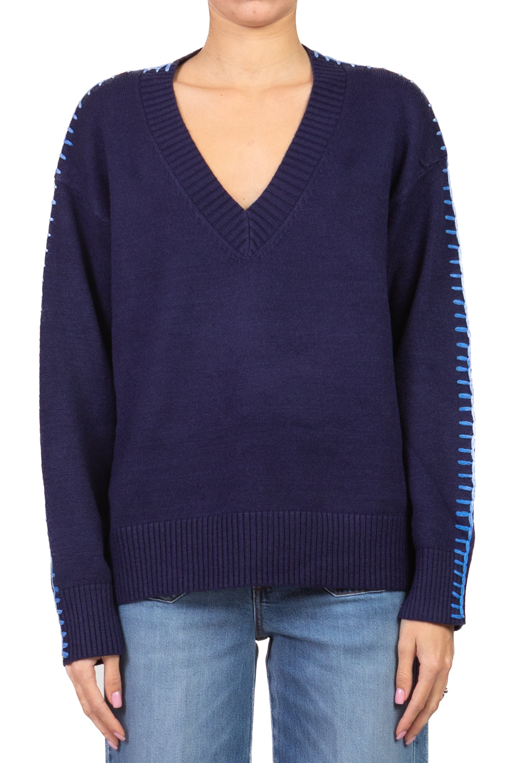 Emunà - Maglia scollo v cucitura a contrasto Art.160226