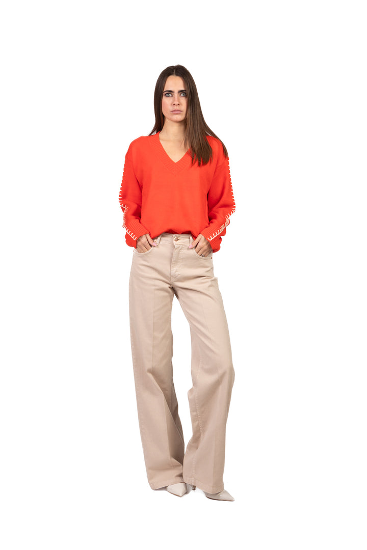 Emunà - Maglia scollo v cucitura a contrasto Art.160226