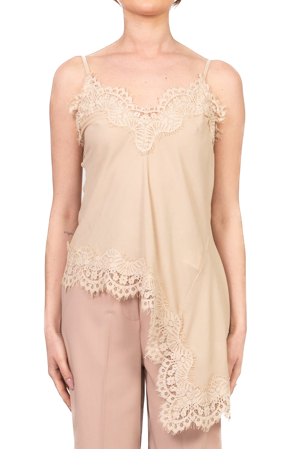 Tensione in - Top asimmetrico con pizzo Art. S26T482