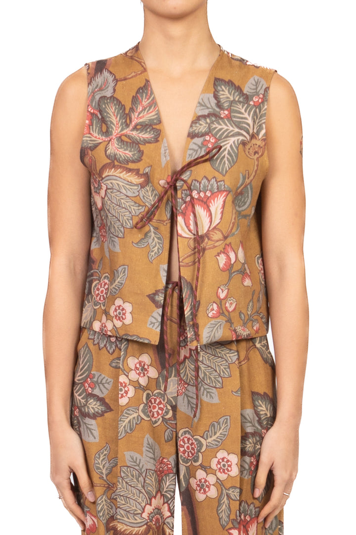 Dixie - Gilet floreale misto lino con laccio Art. LAG51ALA