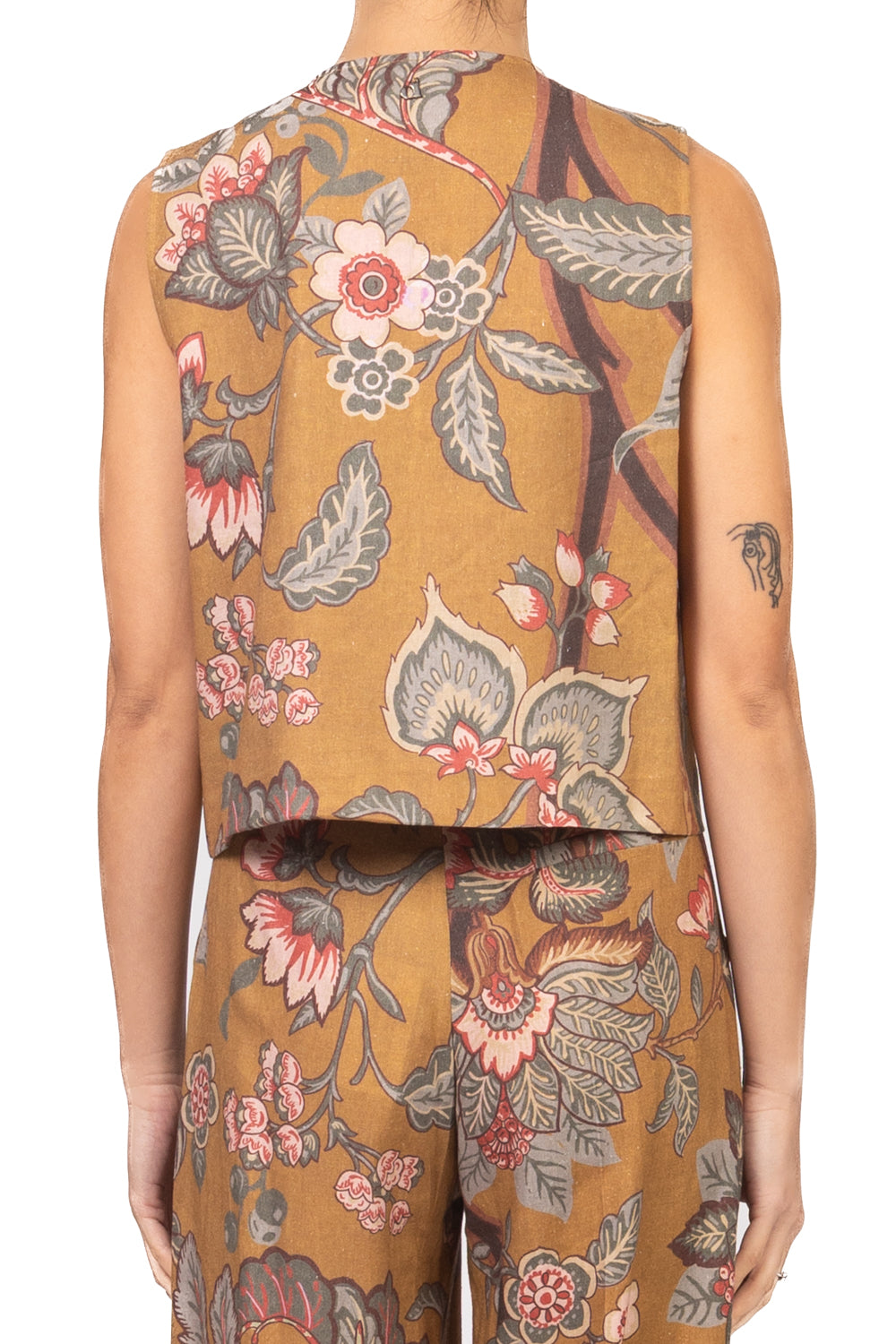 Dixie - Gilet floreale misto lino con laccio Art. LAG51ALA