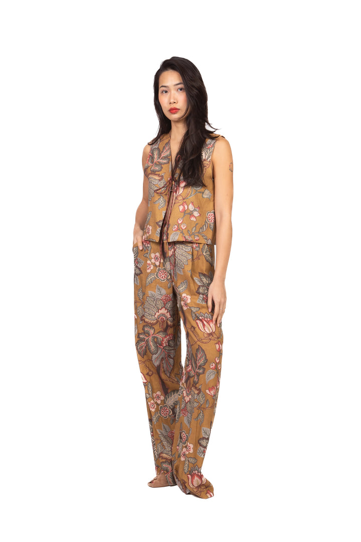 Dixie - Gilet floreale misto lino con laccio Art. LAG51ALA