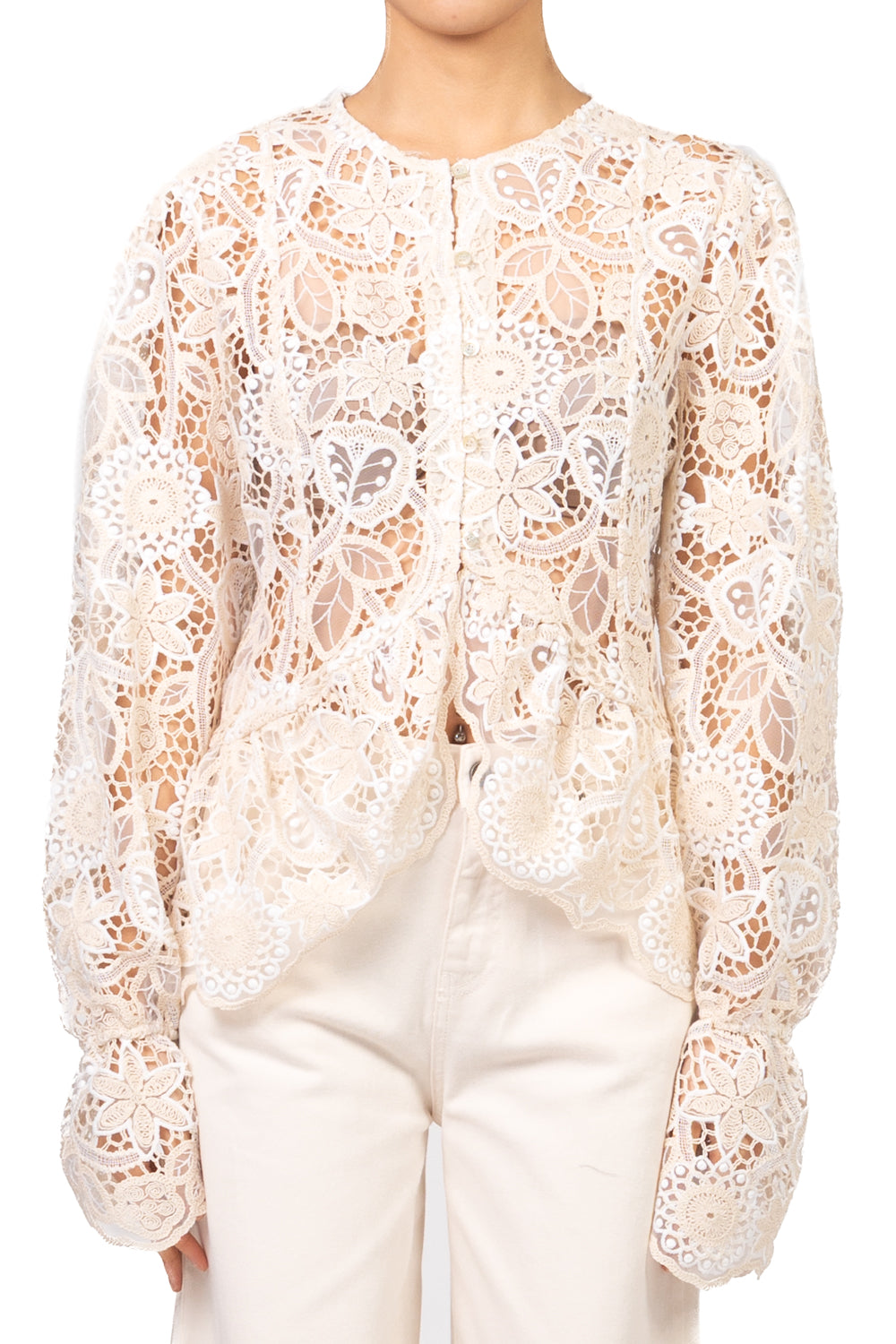 Tensione in - Camicia ricamata pizzo con rouches Art. 38636