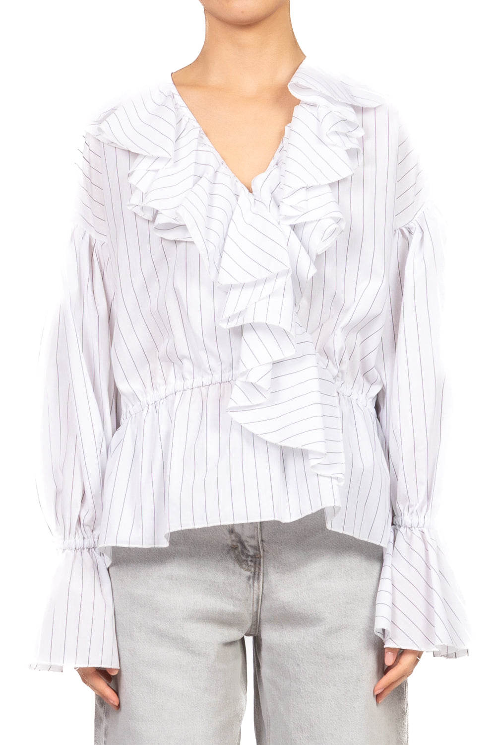 Vicolo - Camicia gessata con rouches Art. TAB1121