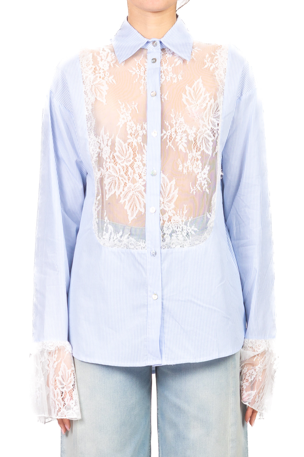 Vicolo - Camicia bacchettata con pizzo  Art. TAB1426