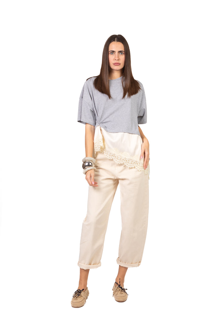 Dixie - T-shirt over con inserto satin e pizzo Art. T262A082