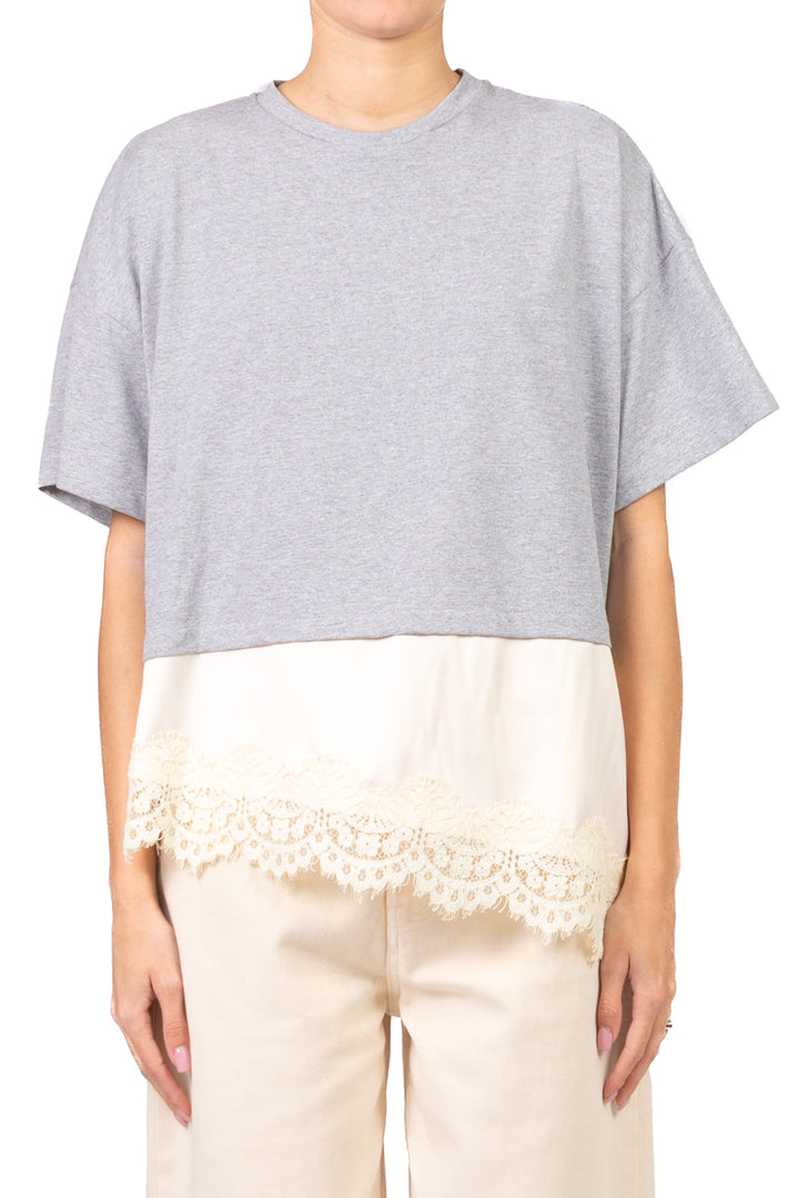 Dixie - T-shirt over con inserto satin e pizzo Art. T262A082