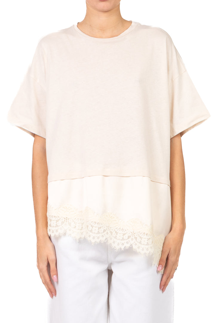 Dixie - T-shirt over con inserto satin e pizzo Art. T262A082