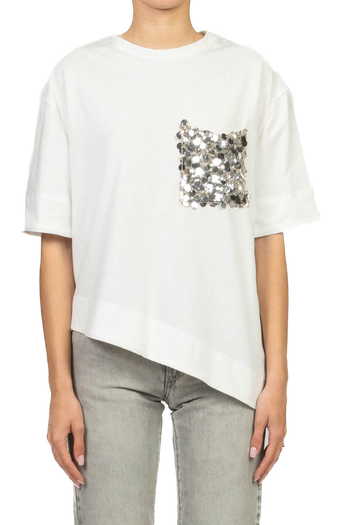 Tensione In - T-shirt asimmetrica tasca paillettes  Art. PE260194