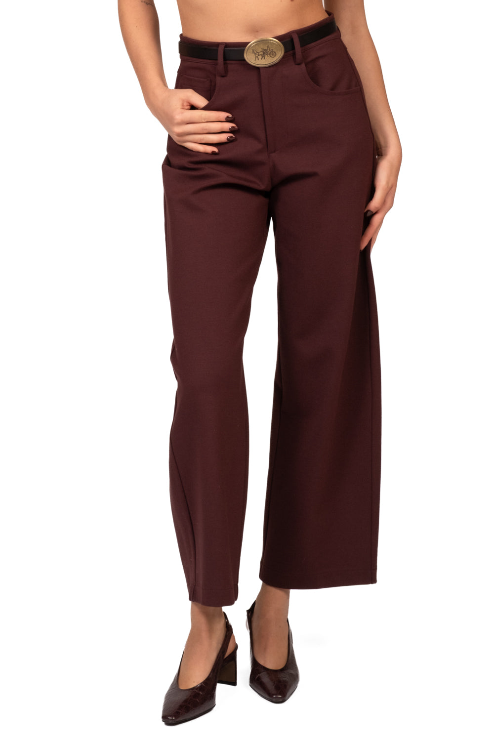 Tensione in - Pantalone barrel punto milano con cintura Art. W26P649
