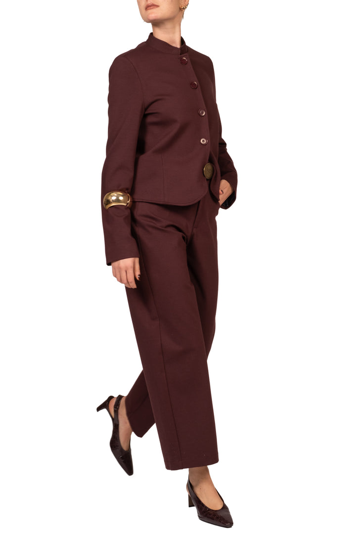 Tensione in - Pantalone barrel punto milano con cintura Art. W26P649