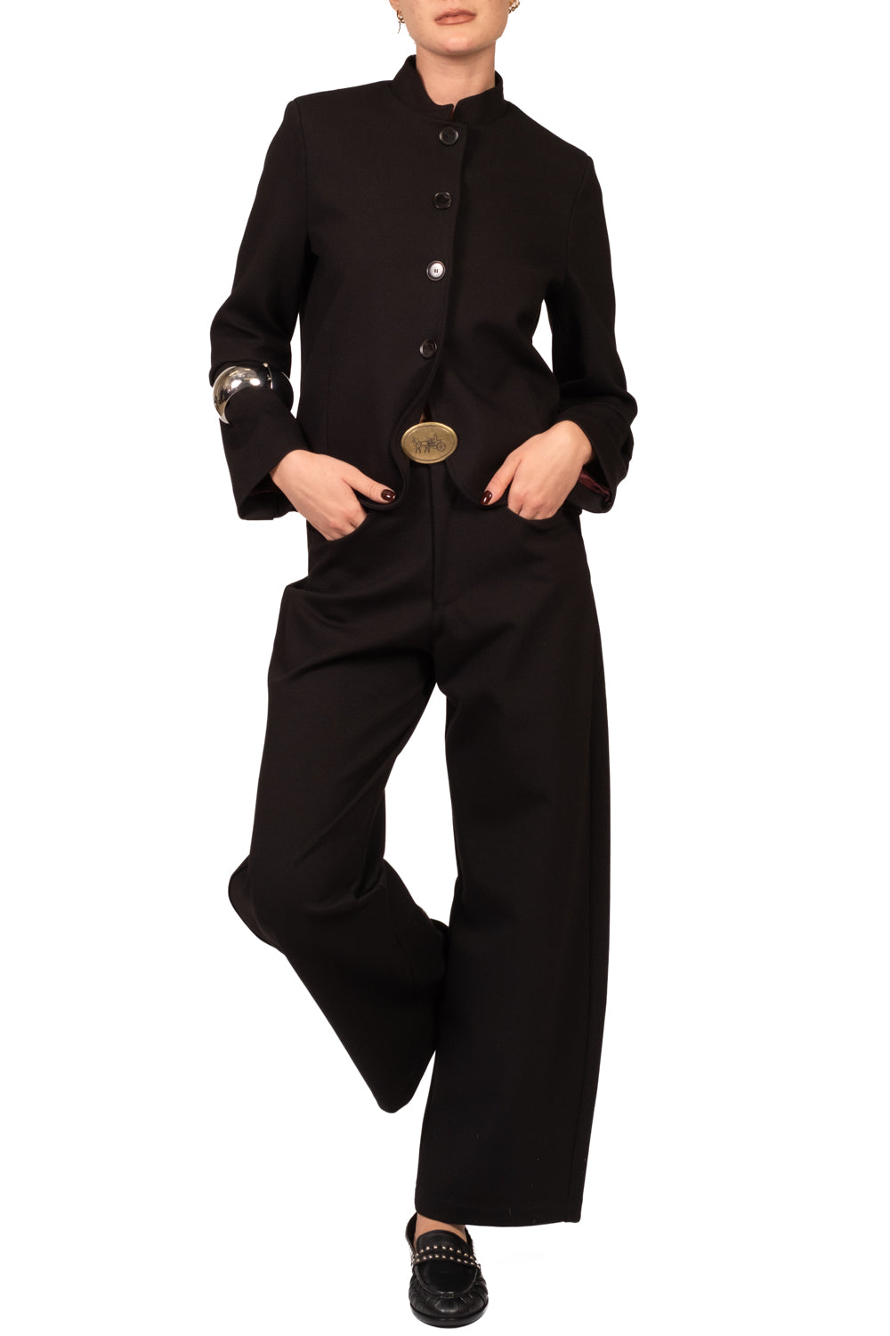 Tensione in - Pantalone barrel punto milano con cintura Art. W26P649