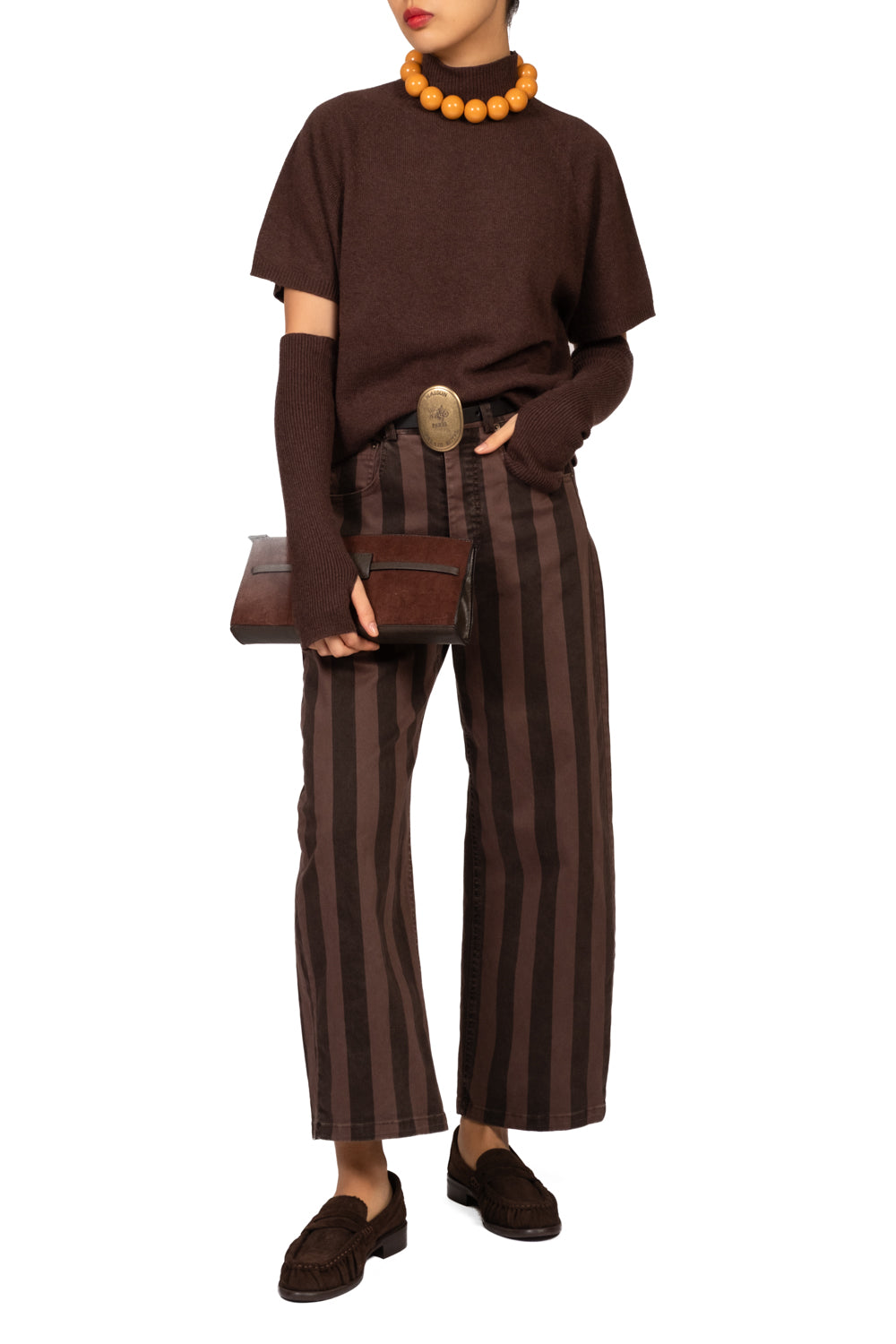 Tensione In - Pantalone barrel rigato con cintura Art. W26P606