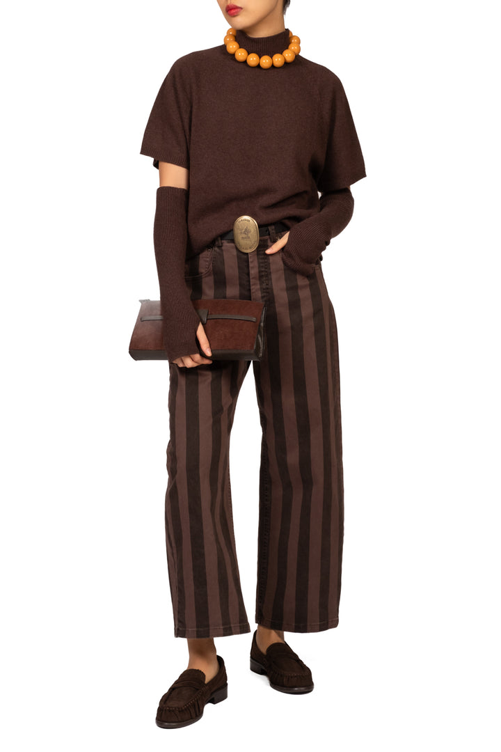 Tensione In - Pantalone barrel rigato con cintura Art. W26P606